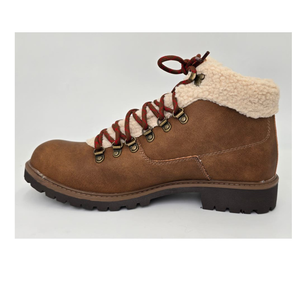 Sun + Stone Glenn Brown Faux Leather Sherpa Trim Memory Foam Boots Mens 10.5M - Picture 3 of 10